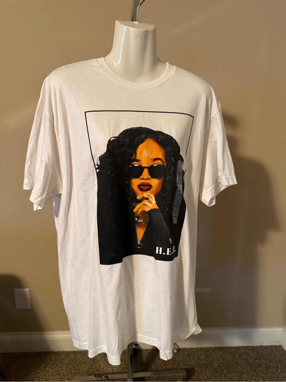 Target HER White Graphic Tee with Black and Yellow Portrait